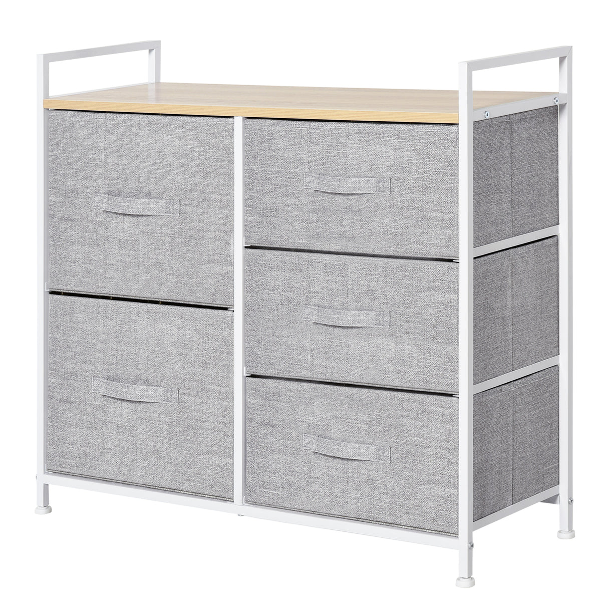 Wooden Chest Of 5 Fabric Drawers 83cm Wide With Metal Frame - Velmora
