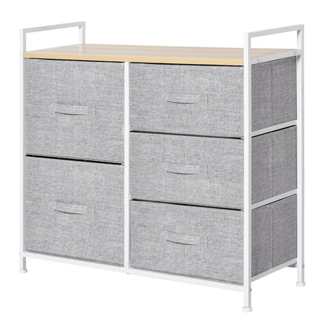 Wooden Chest Of 5 Fabric Drawers 83cm Wide With Metal Frame - Velmora