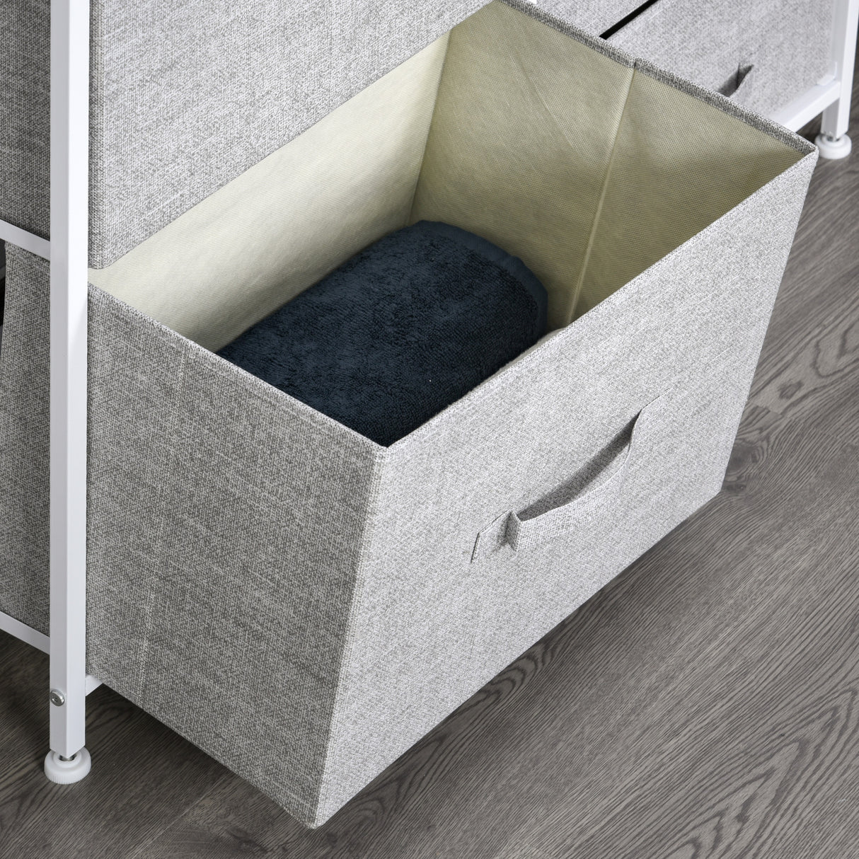Wooden Chest Of 5 Fabric Drawers 83cm Wide With Metal Frame - Velmora