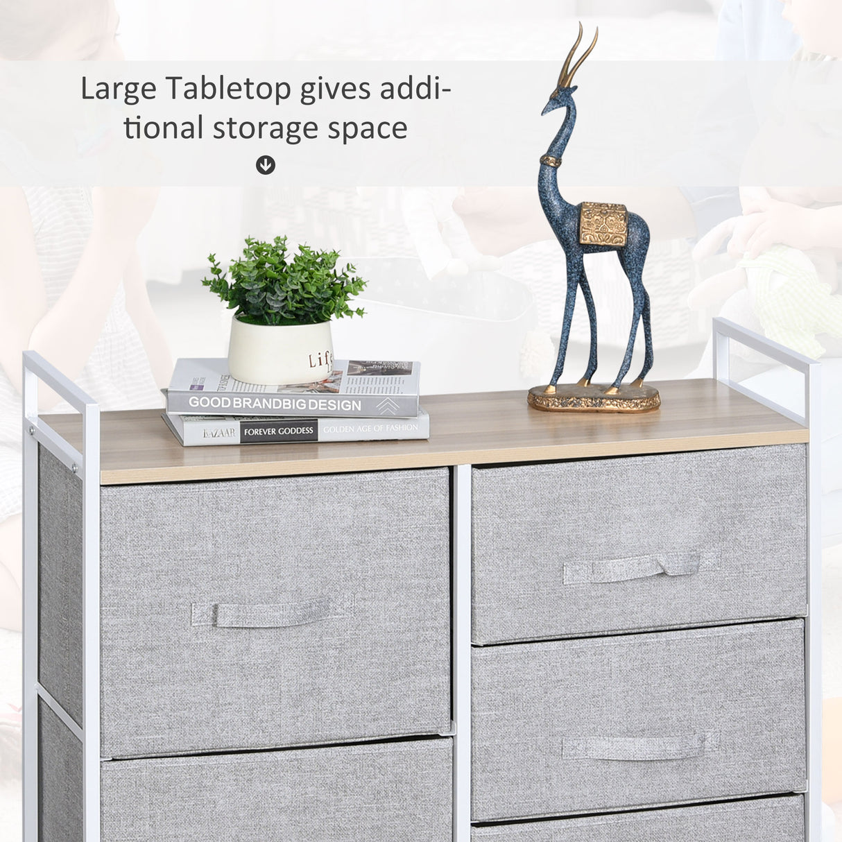 Wooden Chest Of 5 Fabric Drawers 83cm Wide With Metal Frame - Velmora
