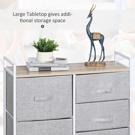 Wooden Chest Of 5 Fabric Drawers 83cm Wide With Metal Frame - Velmora