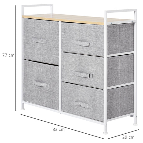 Wooden Chest Of 5 Fabric Drawers 83cm Wide With Metal Frame - Velmora