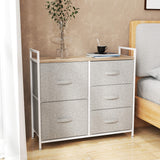 Wooden Chest Of 5 Fabric Drawers 83cm Wide With Metal Frame - Velmora
