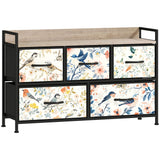 Wooden Chest Of 5 Fabric Drawers 98cm Wide With Steel Frame And Handle - Velmora