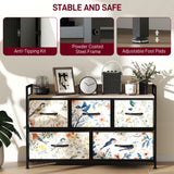 Wooden Chest Of 5 Fabric Drawers 98cm Wide With Steel Frame And Handle - Velmora
