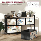 Wooden Chest Of 5 Fabric Drawers 98cm Wide With Steel Frame And Handle - Velmora