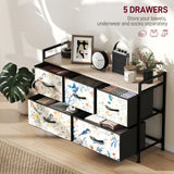 Wooden Chest Of 5 Fabric Drawers 98cm Wide With Steel Frame And Handle - Velmora