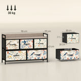 Wooden Chest Of 5 Fabric Drawers 98cm Wide With Steel Frame And Handle - Velmora