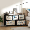 Wooden Chest Of 5 Fabric Drawers 98cm Wide With Steel Frame And Handle - Velmora