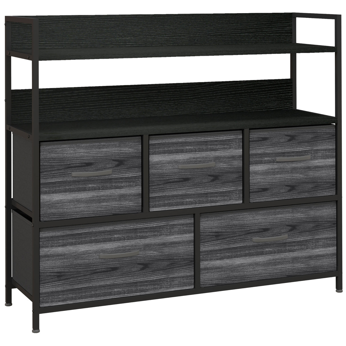 Wooden Chest Of 5 Fabric Drawers 98cm Wide With Steel Frame - Velmora