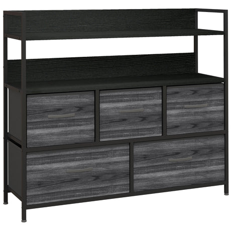Wooden Chest Of 5 Fabric Drawers 98cm Wide With Steel Frame - Velmora