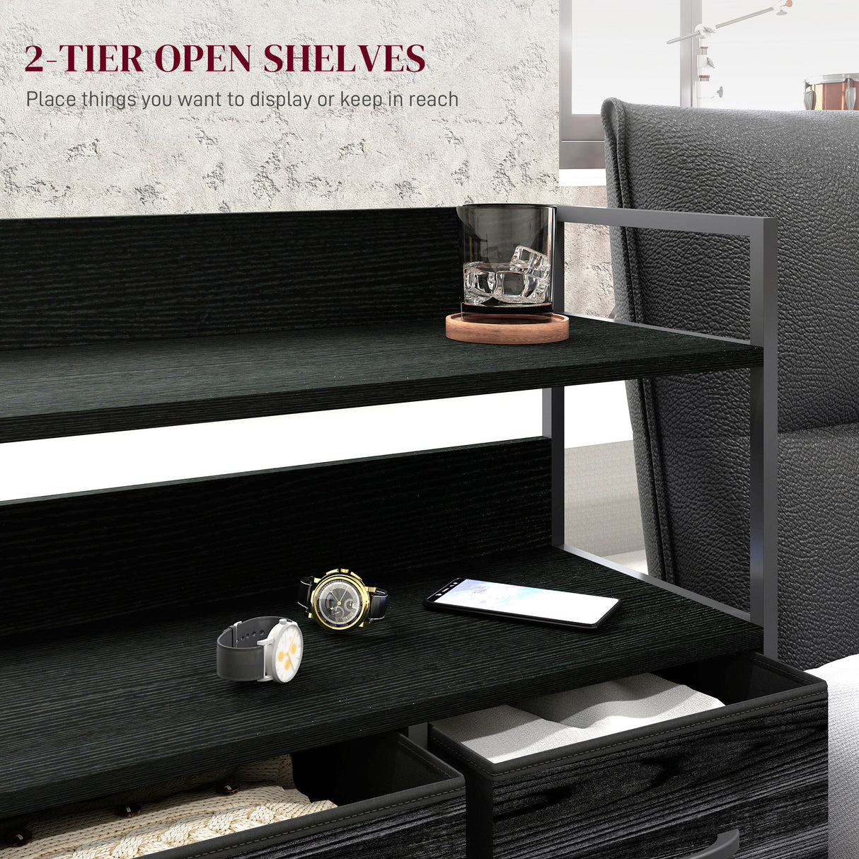 Wooden Chest Of 5 Fabric Drawers 98cm Wide With Steel Frame - Velmora