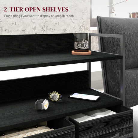 Wooden Chest Of 5 Fabric Drawers 98cm Wide With Steel Frame - Velmora