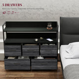 Wooden Chest Of 5 Fabric Drawers 98cm Wide With Steel Frame - Velmora