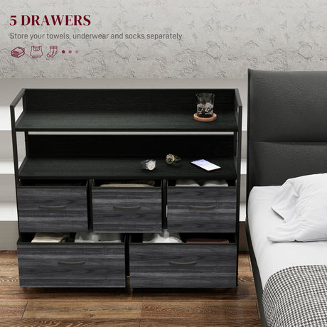 Wooden Chest Of 5 Fabric Drawers 98cm Wide With Steel Frame - Velmora