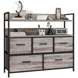 Wooden Chest Of 5 Fabric Drawers 98cm Wide With Steel Frame - Velmora