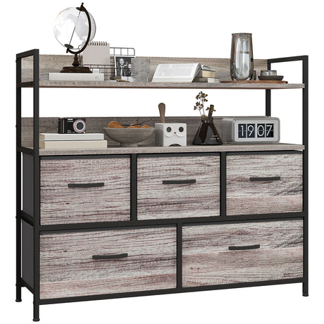 Wooden Chest Of 5 Fabric Drawers 98cm Wide With Steel Frame - Velmora