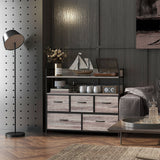 Wooden Chest Of 5 Fabric Drawers 98cm Wide With Steel Frame - Velmora
