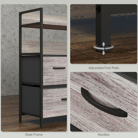 Wooden Chest Of 5 Fabric Drawers 98cm Wide With Steel Frame - Velmora