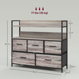 Wooden Chest Of 5 Fabric Drawers 98cm Wide With Steel Frame - Velmora