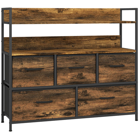 Wooden Chest Of 5 Fabric Drawers 98cm Wide With Steel Frame - Velmora