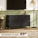 Wooden Chest Of 5 Faux Leather Drawers Front 100cm Wide With Metal Frame - Velmora