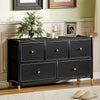 Wooden Chest Of 5 Faux Leather Drawers Front 100cm Wide With Metal Frame - Velmora