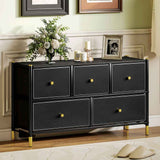 Wooden Chest Of 5 Faux Leather Drawers Front 100cm Wide With Metal Frame - Velmora