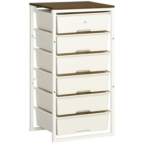 Wooden Chest Of 5 Plastic Drawers 41.5cm Wide With Steel Frame - Velmora