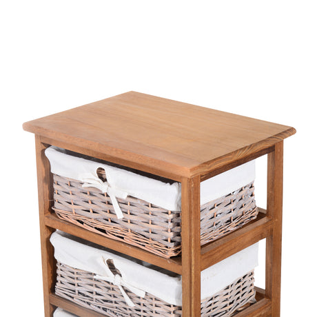 Wooden Chest Of 5 Wicker Drawers 40cm Wide - Velmora