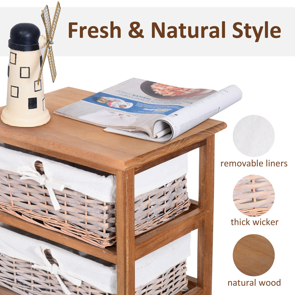 Wooden Chest Of 5 Wicker Drawers 40cm Wide - Velmora