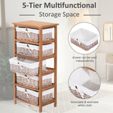Wooden Chest Of 5 Wicker Drawers 40cm Wide - Velmora