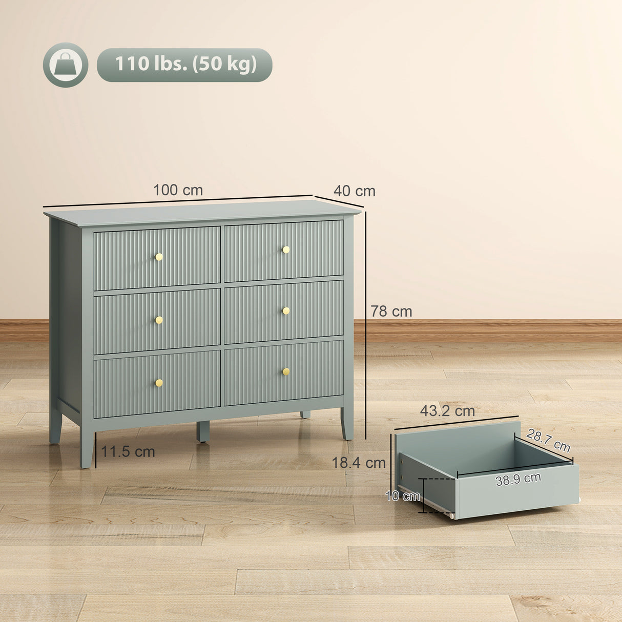 Wooden Chest Of 6 Drawers 100cm Wide - Velmora
