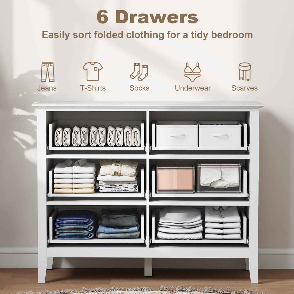 Wooden Chest Of 6 Drawers 100cm Wide - Velmora