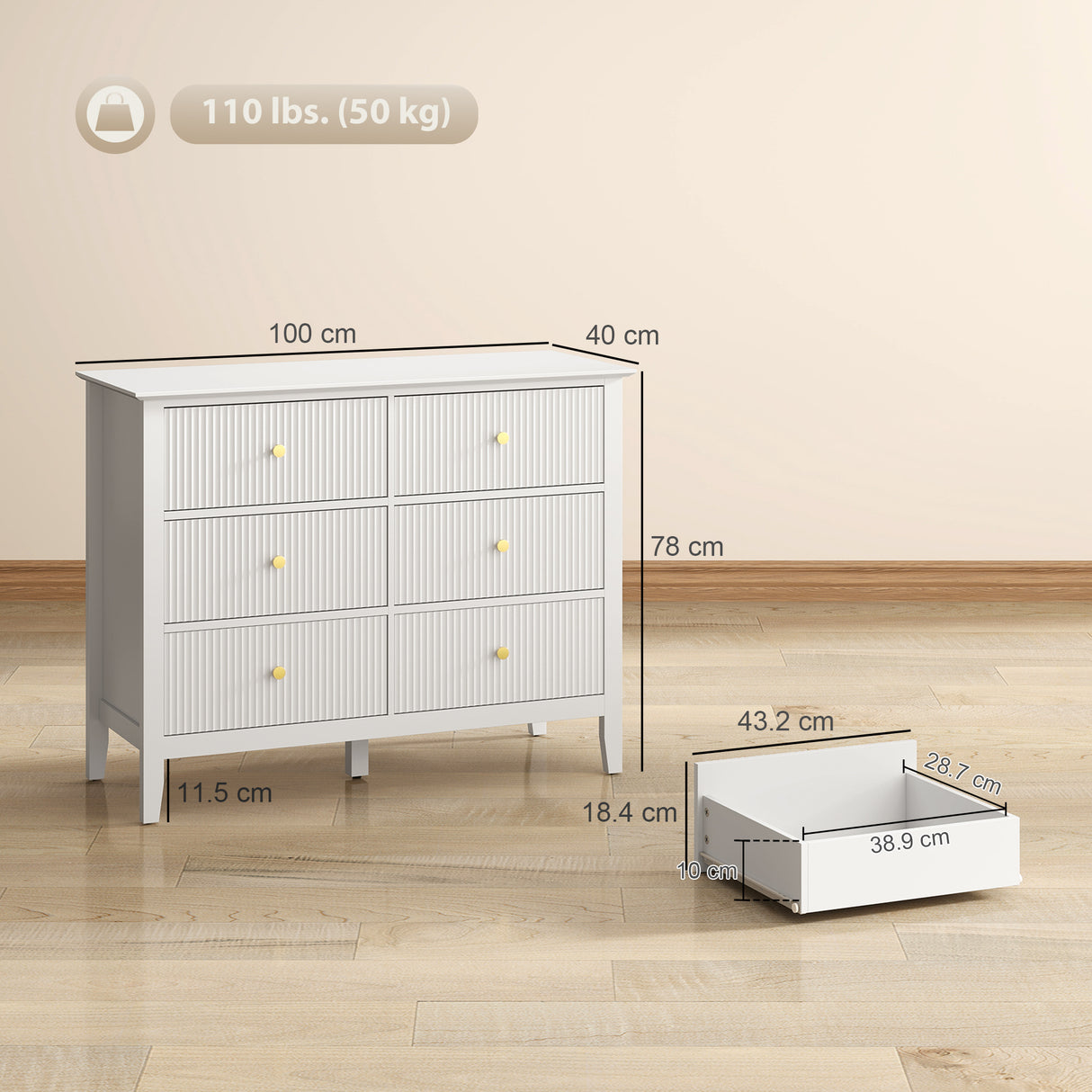 Wooden Chest Of 6 Drawers 100cm Wide - Velmora