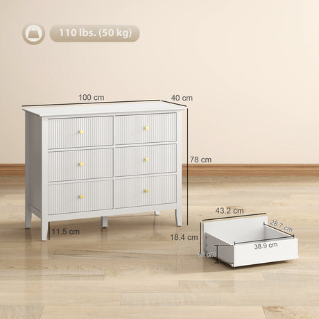 Wooden Chest Of 6 Drawers 100cm Wide - Velmora