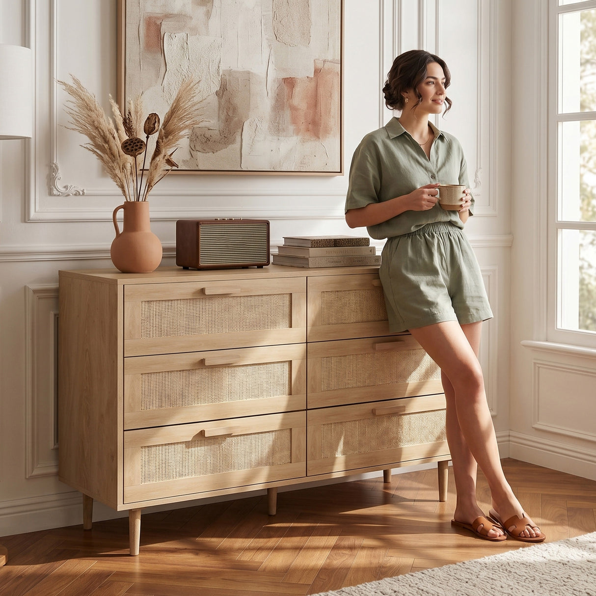 Wooden Chest Of 6 Drawers 110cm Wide - Velmora