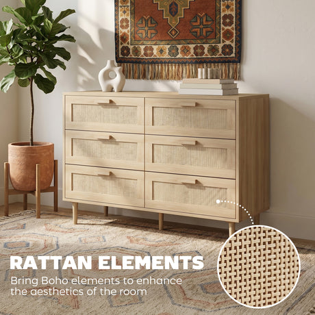 Wooden Chest Of 6 Drawers 110cm Wide - Velmora