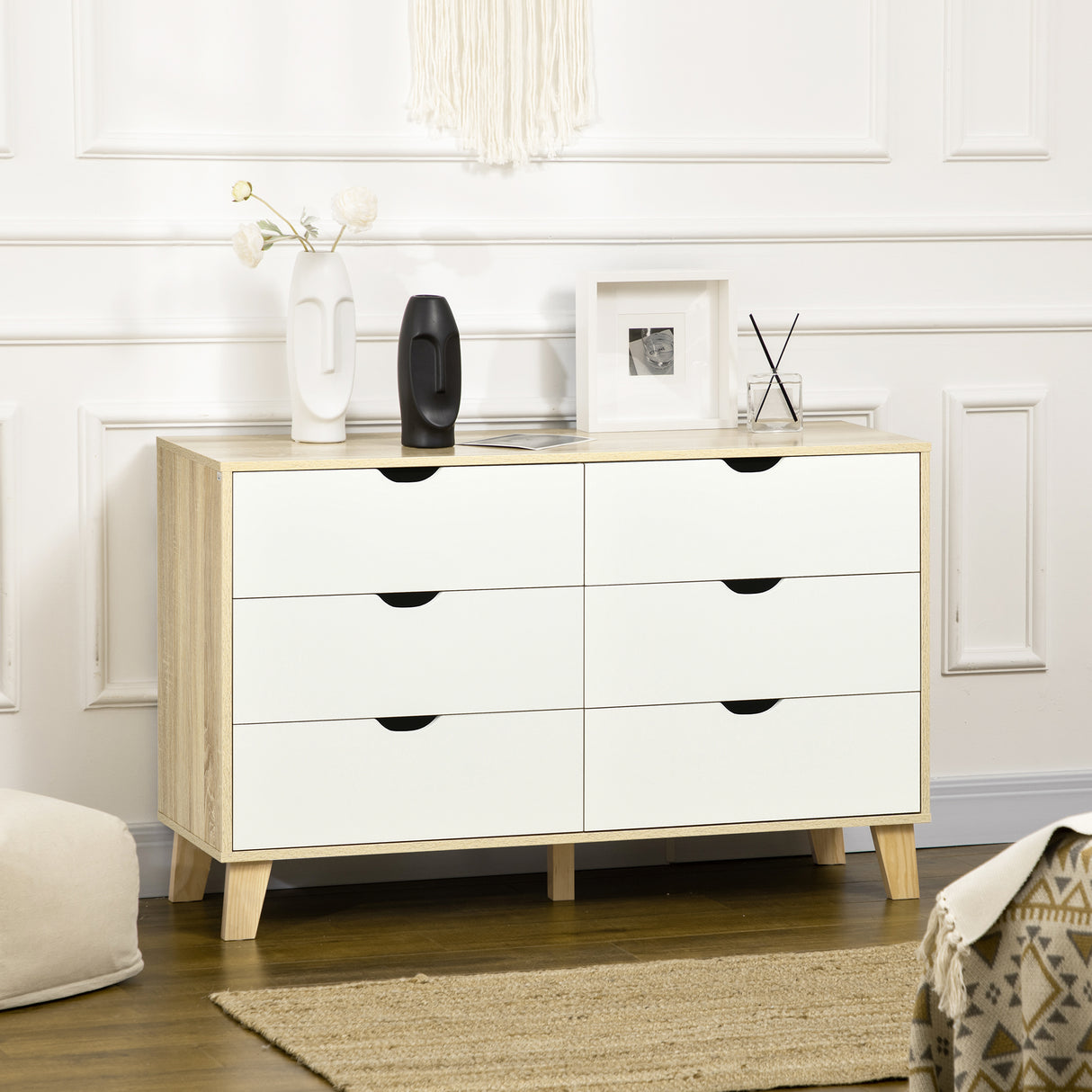 Wooden Chest Of 6 Drawers 120cm Wide - Velmora