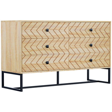 Wooden Chest Of 6 Drawers 120cm Wide With Metal Frame - Velmora