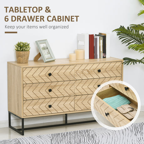 Wooden Chest Of 6 Drawers 120cm Wide With Metal Frame - Velmora