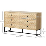 Wooden Chest Of 6 Drawers 120cm Wide With Metal Frame - Velmora