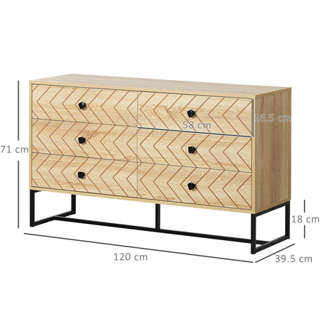 Wooden Chest Of 6 Drawers 120cm Wide With Metal Frame - Velmora
