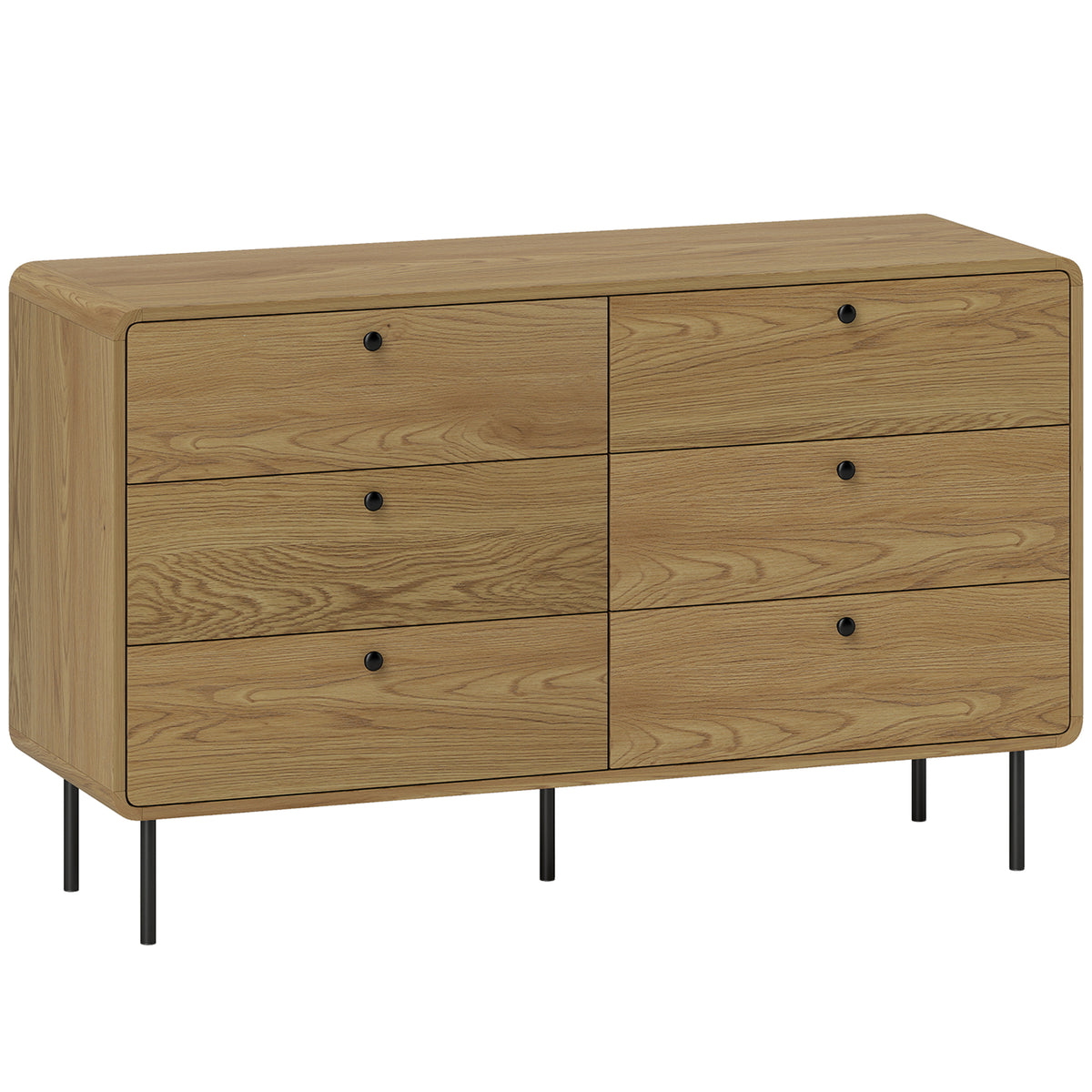 Wooden Chest Of 6 Drawers 120cm Wide With Steel Legs - Velmora