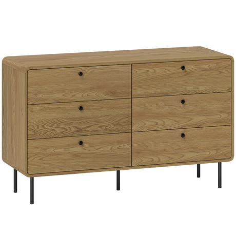 Wooden Chest Of 6 Drawers 120cm Wide With Steel Legs - Velmora