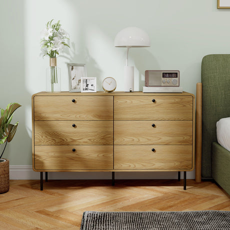 Wooden Chest Of 6 Drawers 120cm Wide With Steel Legs - Velmora