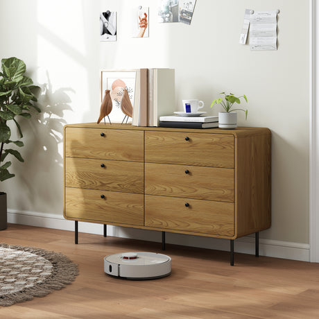 Wooden Chest Of 6 Drawers 120cm Wide With Steel Legs - Velmora