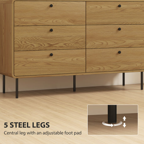 Wooden Chest Of 6 Drawers 120cm Wide With Steel Legs - Velmora