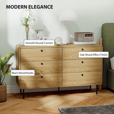 Wooden Chest Of 6 Drawers 120cm Wide With Steel Legs - Velmora