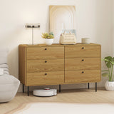 Wooden Chest Of 6 Drawers 120cm Wide With Steel Legs - Velmora